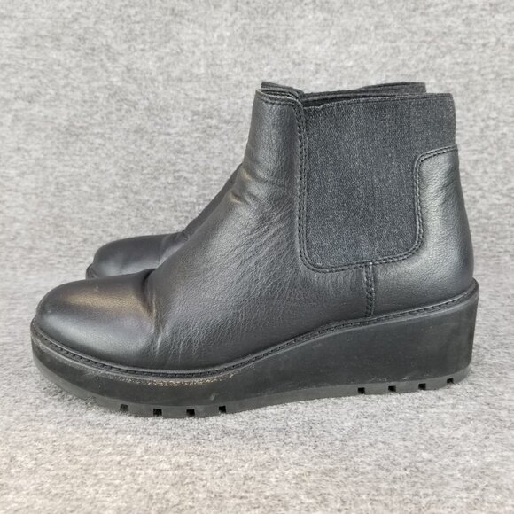 ✅Eileen Fisher Black Leather Chelsea Ankle Boot Womens 9.5 Pull On Wedge Booties - Picture 9 of 12